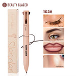 Resultado del tono 102 Chocolate: delineador, cejas, labios e iluminador