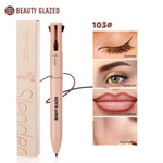Resultado del tono 103 Espresso: delineador, cejas, labios e iluminador